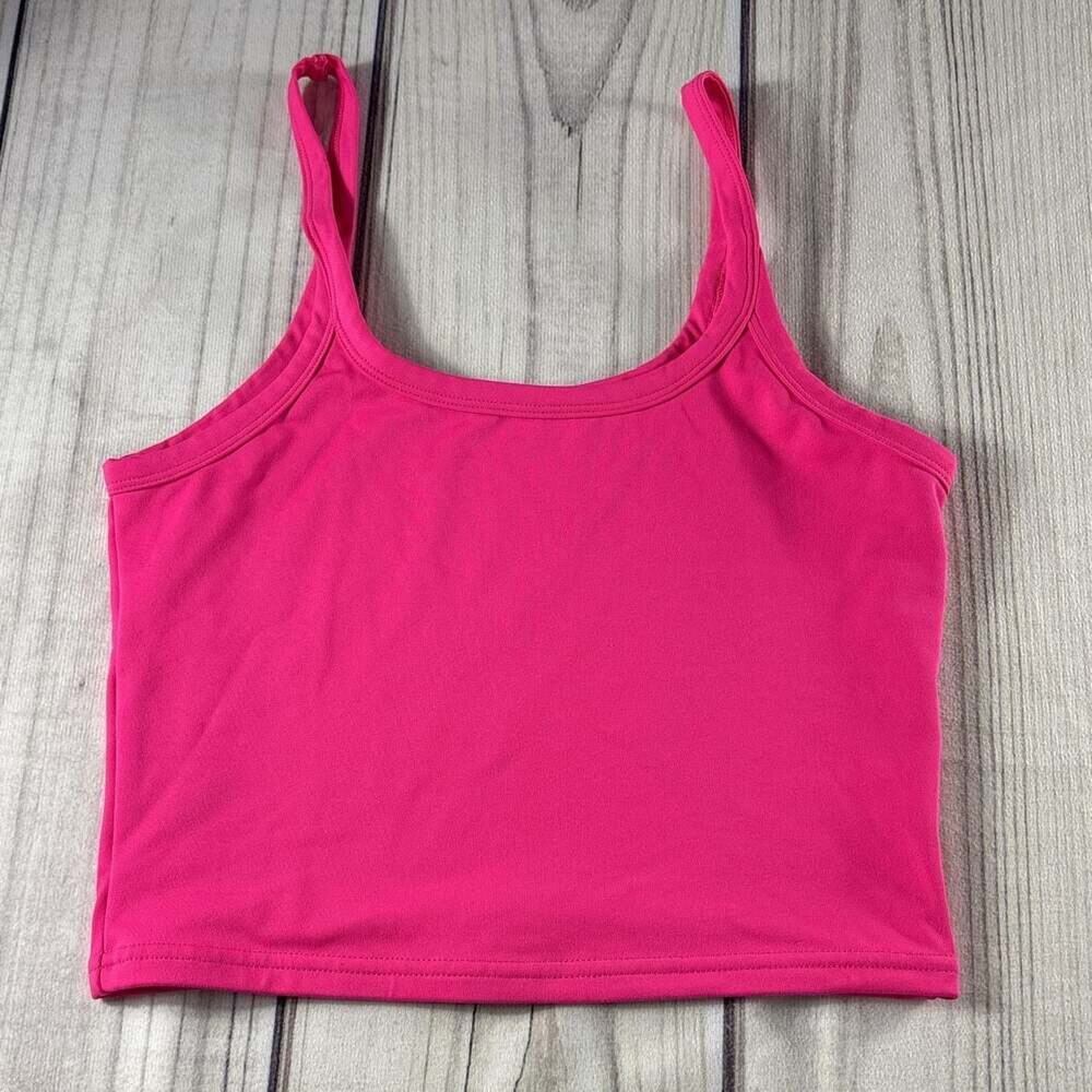 Square Neck Hot Pink Tank Crop Top – Size Small Reoria Gym Workout